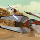 Rey leaps over Adam's ship in Lego Star Wars Skywalker Saga, a video game coming out in 2022.
